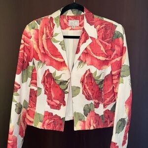 Roberto Cavalli Rose-Print Cropped Blazer - White & Red